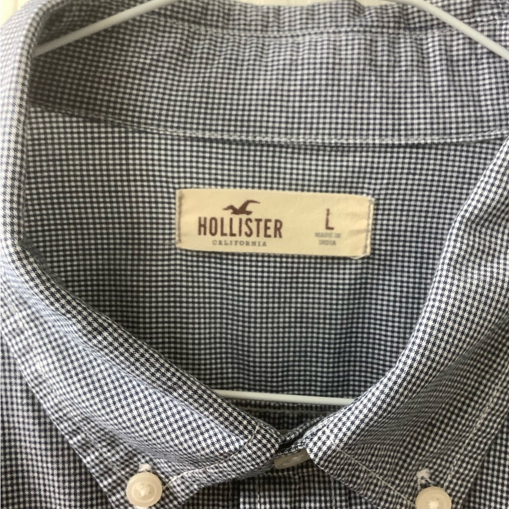 Hollister Men's Blue Check Button-Down Shirt